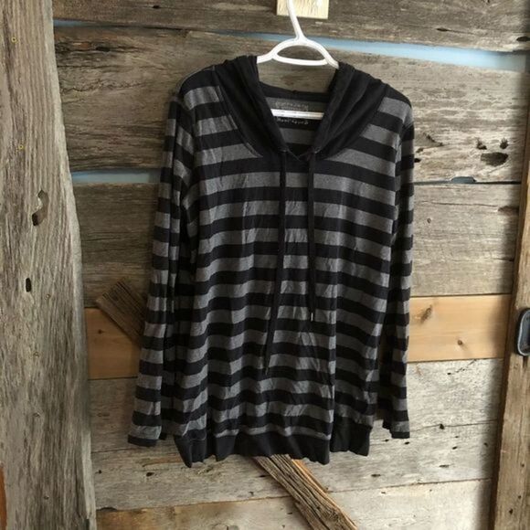 MOTHERHOOD Maternity size XL Grey/Black stripe lightweight hoodie - Picture 2 of 5